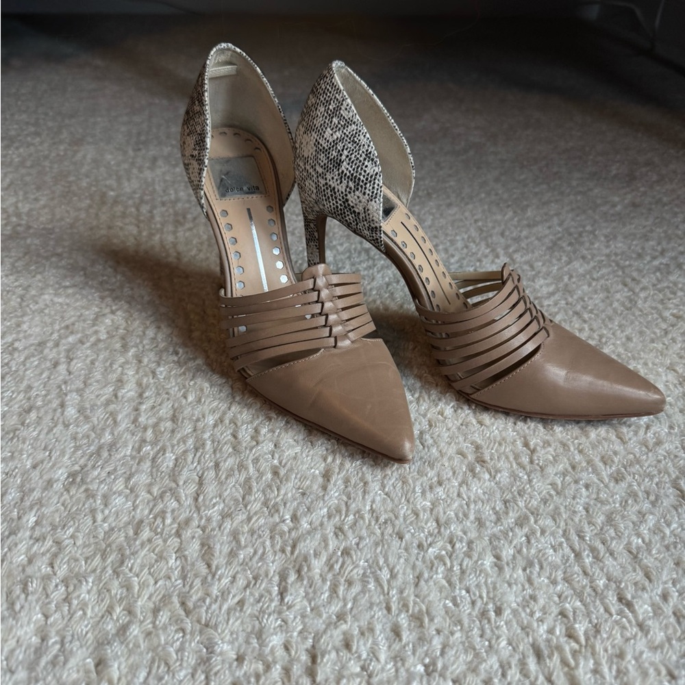 Dolce Vita Tan and Snakeskin Heels